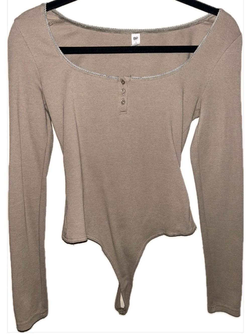 bp Scoop Neck Long Sleeve Bodysuit in Taupe